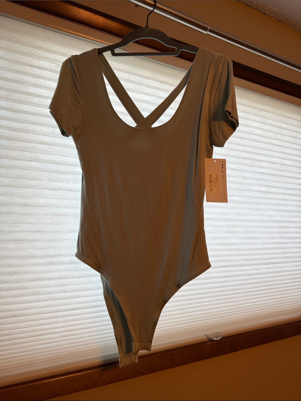 Olive Green Short Sleeve Cross-Back Bodysuit - Picture 1 of 4